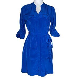 Express Women's Cobalt Blue Roll Tab Sleeve Belted Portofino Shirt Dress XS